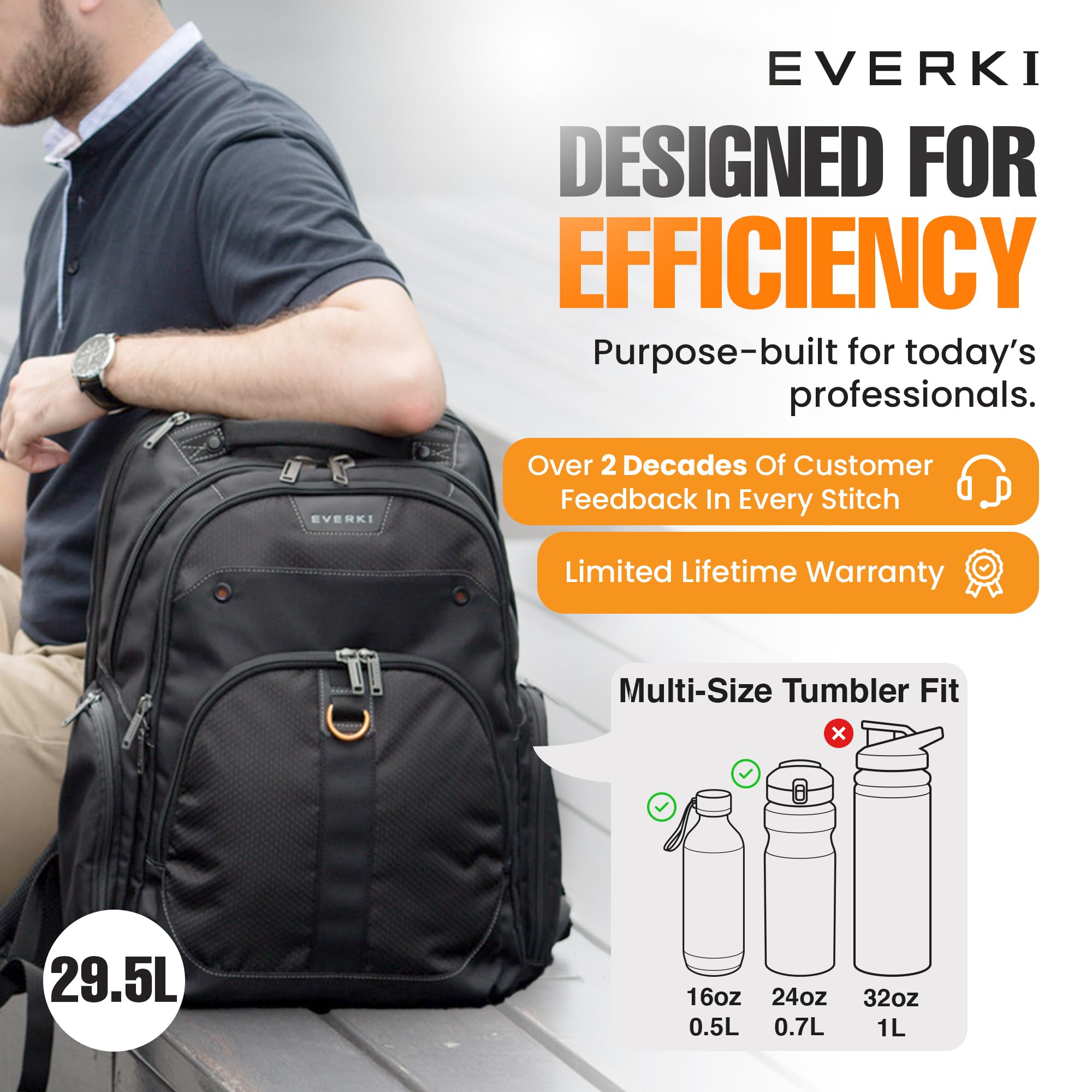 EVERKI Atlas Business Travel Laptop Backpack 11-Inch to 15.6-Inch